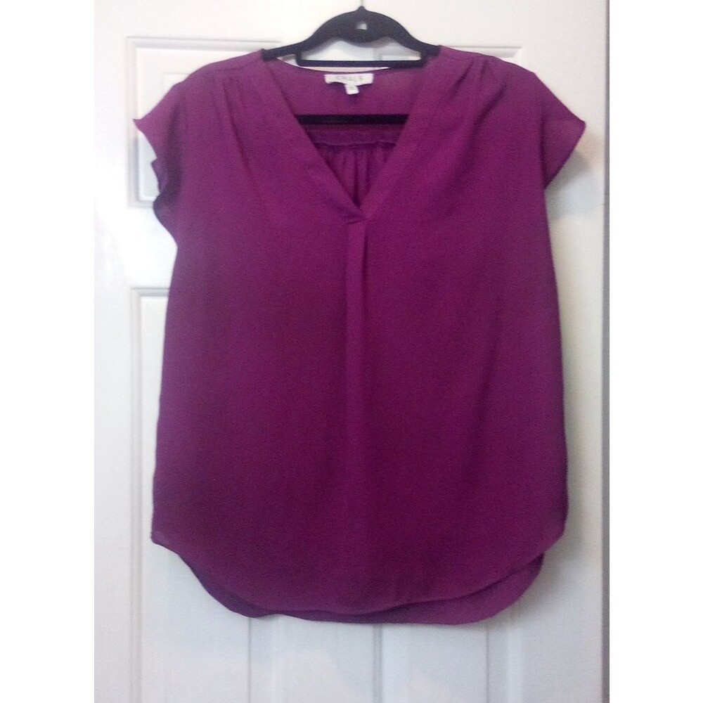 CHAUS Women's Purple V-Neck Pleated Front Cap Sleeve Blouse Top - Size Large